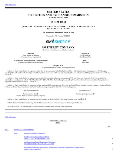 Vorschaubild SM Energy
 Quartalsbericht 2011-q1