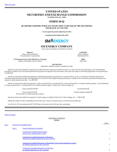 Vorschaubild SM Energy
 Quartalsbericht 2011-q2