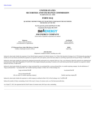 Vorschaubild SM Energy
 Quartalsbericht 2012-q1