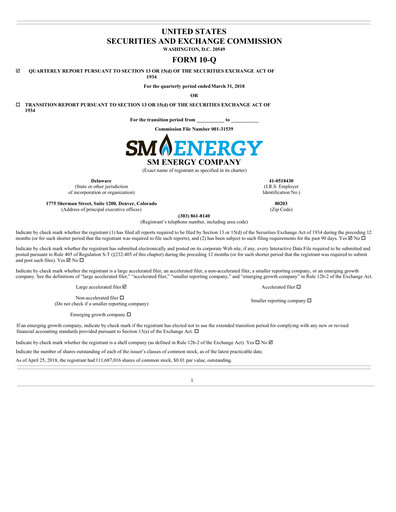 Vorschaubild SM Energy
 Quartalsbericht 2018-q1