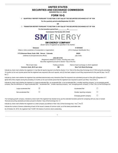 Thumbnail SM Energy
 Quarterly Report 2019-q3