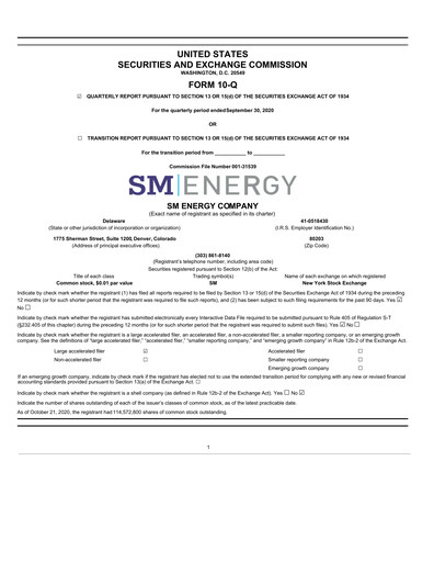 Thumbnail SM Energy
 Quarterly Report 2020-q3