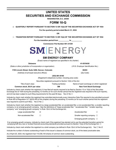 Thumbnail SM Energy
 Quarterly Report 2024-q1