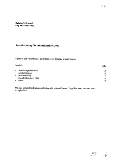 Thumbnail Bahnhof AB Annual Report 2009