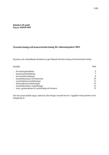 Thumbnail Bahnhof AB Annual Report 2011