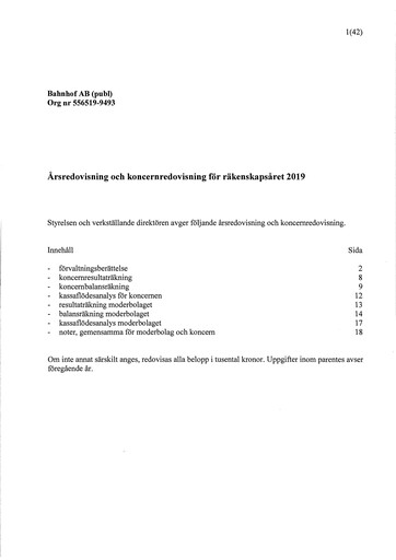 Thumbnail Bahnhof AB Annual Report 2019