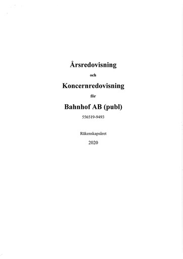 Thumbnail Bahnhof AB Annual Report 2020