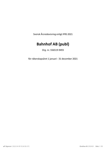 Thumbnail Bahnhof AB Annual Report 2021
