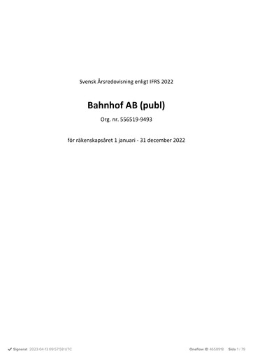 Thumbnail Bahnhof AB Annual Report 2022