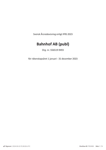 Thumbnail Bahnhof AB Annual Report 2023