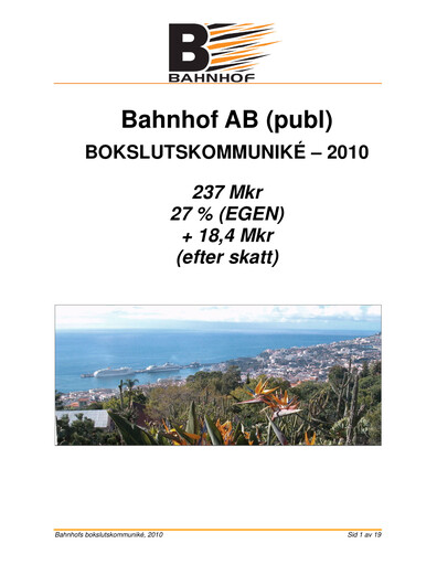 Miniature Bahnhof AB Bilan financier 2010