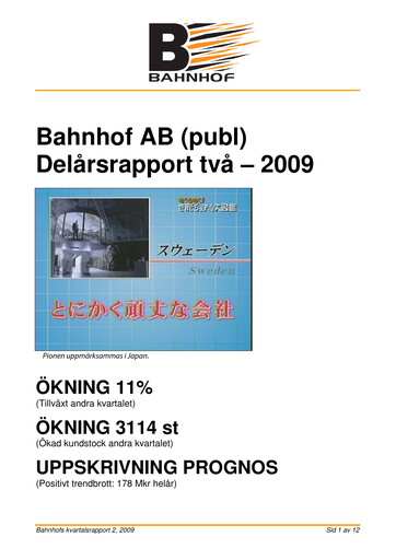 Miniature Bahnhof AB Rapport semestriel 2009-h1