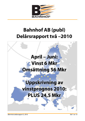 Miniature Bahnhof AB Rapport semestriel 2010-h1