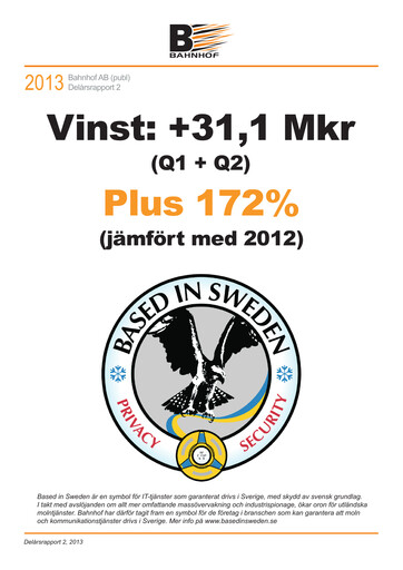 Miniature Bahnhof AB Rapport semestriel 2013-h1