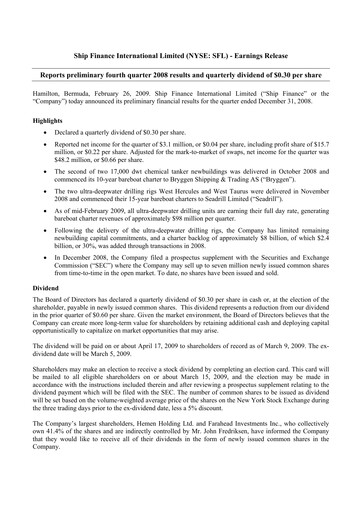 Thumbnail SFL Corp
 Quarterly Report 2008-q4