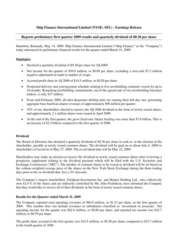 Thumbnail SFL Corp
 Quarterly Report 2009-q1