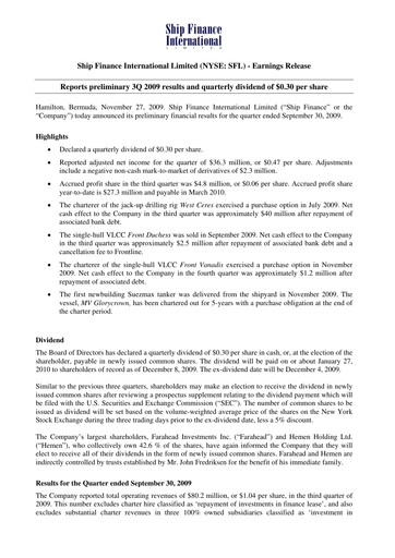 Thumbnail SFL Corp
 Quarterly Report 2009-q3