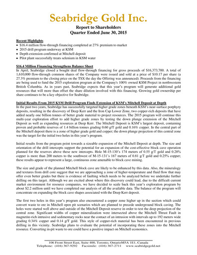 Vorschaubild Seabridge Gold
 Quartalsbericht 2015-q2