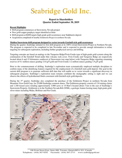 Vorschaubild Seabridge Gold
 Quartalsbericht 2019-q3
