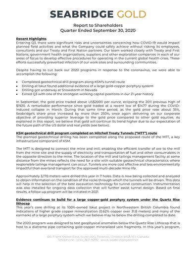 Vorschaubild Seabridge Gold
 Quartalsbericht 2020-q3