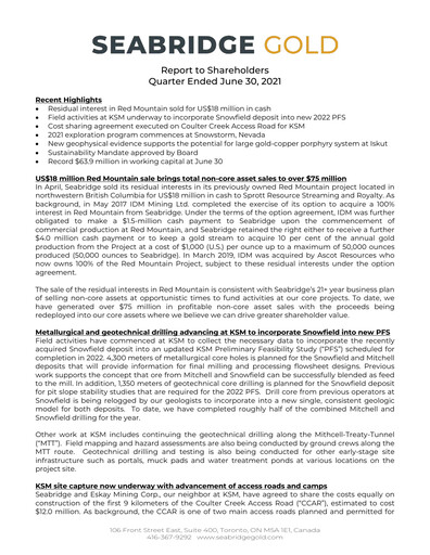 Thumbnail Seabridge Gold
 Quarterly Report 2021-q2