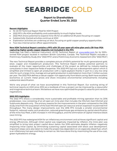 Thumbnail Seabridge Gold
 Quarterly Report 2022-q2