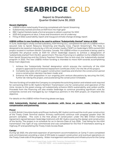 Thumbnail Seabridge Gold
 Quarterly Report 2023-q2