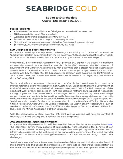 Thumbnail Seabridge Gold
 Quarterly Report 2024-q2