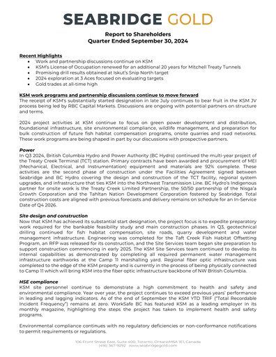 Thumbnail Seabridge Gold
 Quarterly Report 2024-q3