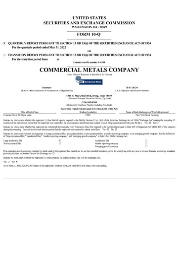 Thumbnail Commercial Metals Company Quarterly Report 2022-q3