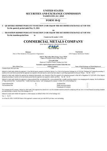 Thumbnail Commercial Metals Company Quarterly Report 2024-q3