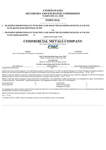 Thumbnail Commercial Metals Company Quarterly Report 2025-q2