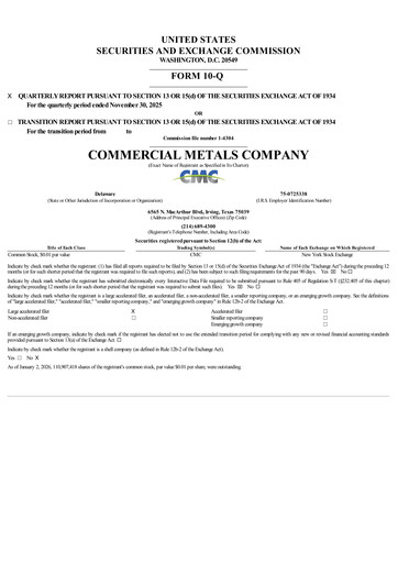Thumbnail Commercial Metals Company Quarterly Report 2026-q1