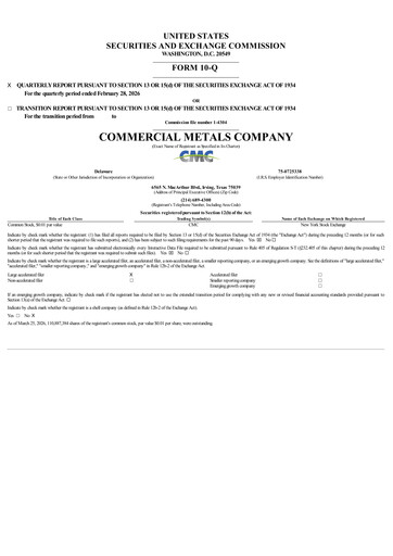 Thumbnail Commercial Metals Company Quarterly Report 2026-q2