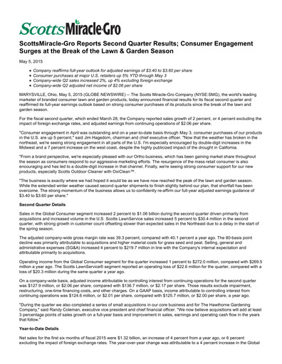 Thumbnail ScottsMiracle-Gro Quarterly Report 2015-q2