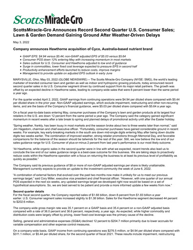 Thumbnail ScottsMiracle-Gro Quarterly Report 2022-q2