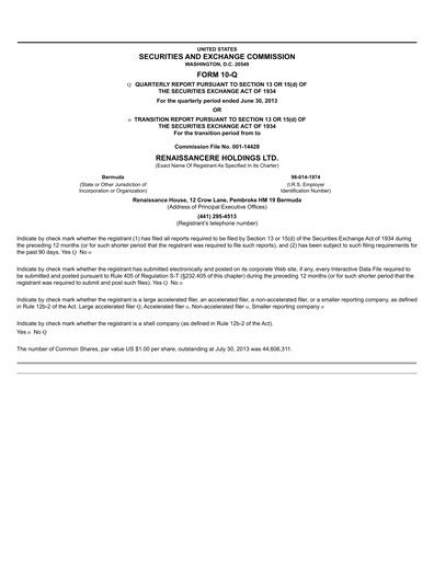 Thumbnail RenaissanceRe
 Quarterly Report 2013-q2