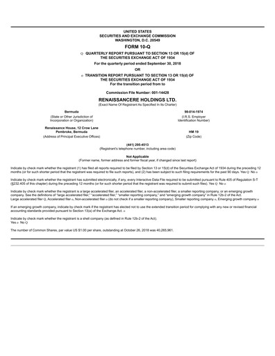 Thumbnail RenaissanceRe
 Quarterly Report 2018-q3