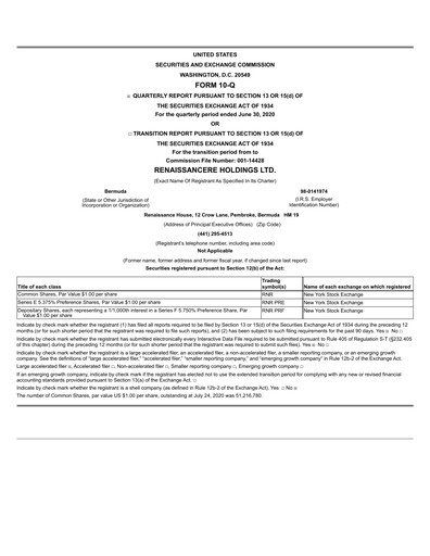 Thumbnail RenaissanceRe
 Quarterly Report 2020-q2