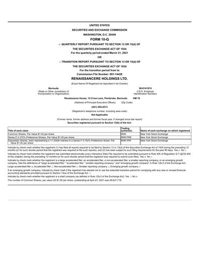 Thumbnail RenaissanceRe
 Quarterly Report 2021-q1