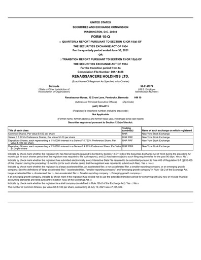Thumbnail RenaissanceRe
 Quarterly Report 2021-q2