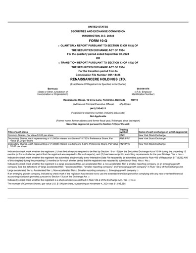 Thumbnail RenaissanceRe
 Quarterly Report 2024-q3