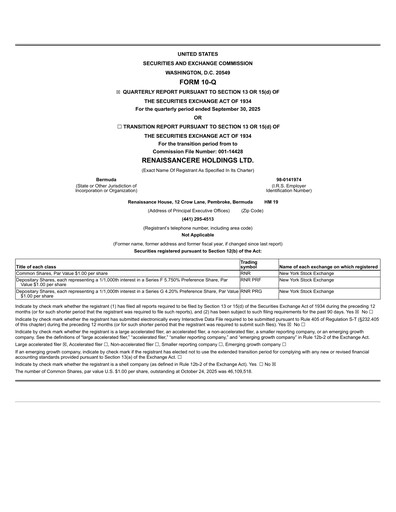 Thumbnail RenaissanceRe
 Quarterly Report 2025-q3