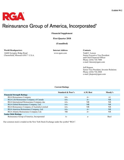 Vorschaubild Reinsurance Group of America
 Quartalsbericht 2018-q1