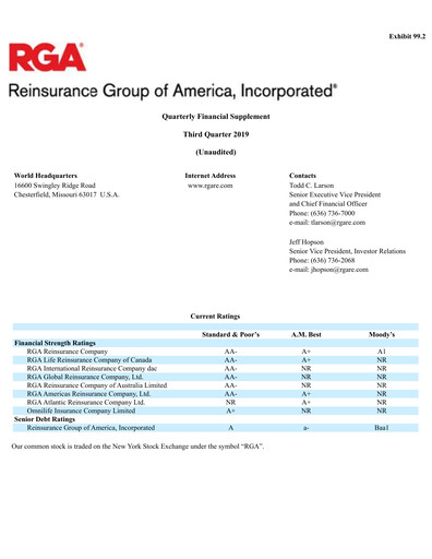 Vorschaubild Reinsurance Group of America
 Quartalsbericht 2019-q3