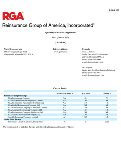 Vorschaubild Reinsurance Group of America
 Quartalsbericht 2020-q1