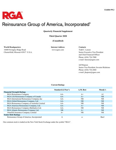 Vorschaubild Reinsurance Group of America
 Quartalsbericht 2020-q3