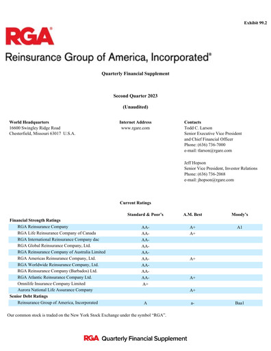 Vorschaubild Reinsurance Group of America
 Quartalsbericht 2023-q2