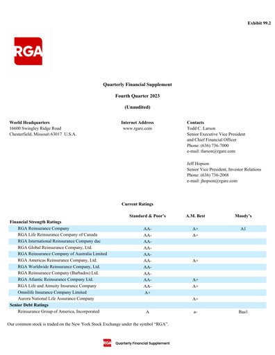 Vorschaubild Reinsurance Group of America
 Quartalsbericht 2023-q4