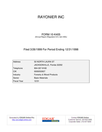 Vorschaubild Rayonier Jahresbericht 1998
